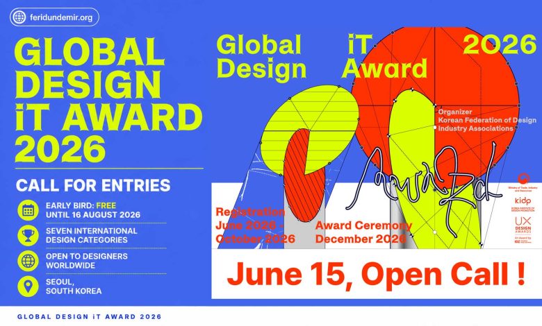 Official poster of the Global Design iT Award 2026 international design competition organized in South Korea.