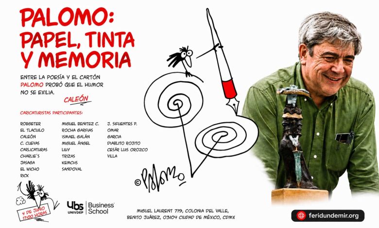 Promotional artwork for the José Palomo tribute exhibition in Mexico City honoring the renowned Chilean-Mexican cartoonist.
