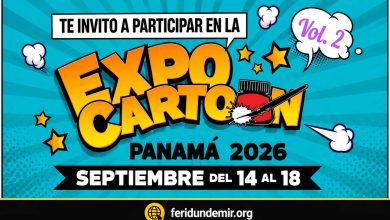 Poster promoting the 2nd Expo Cartoon Panama 2026 international cartoon competition.