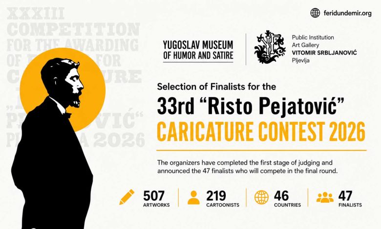 Official finalists announced for the 33rd Risto Pejatovic International Caricature Contest 2026 in Montenegro.