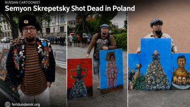Russian cartoonist Semyon Skrepetsky during a political protest shortly before his death in Poland.