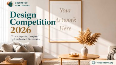 Promotional poster for the Uncharted Territories Design Competition 2026 featuring maps, data visualization, and editorial design elements.
