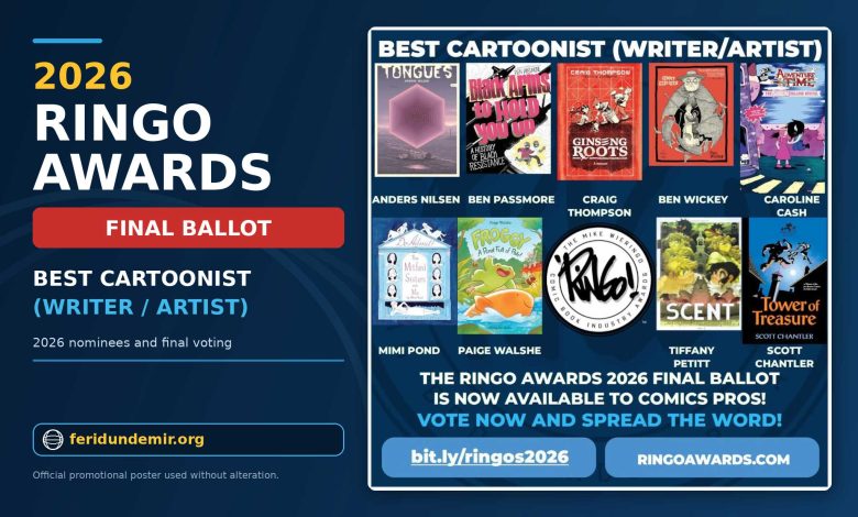 Poster featuring the 2026 Ringo Awards Best Cartoonist nominees