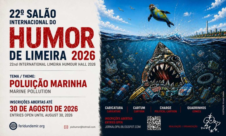 Official poster of the 22nd International Humor Salon of Limeira 2026 international cartoon competition in Brazil.