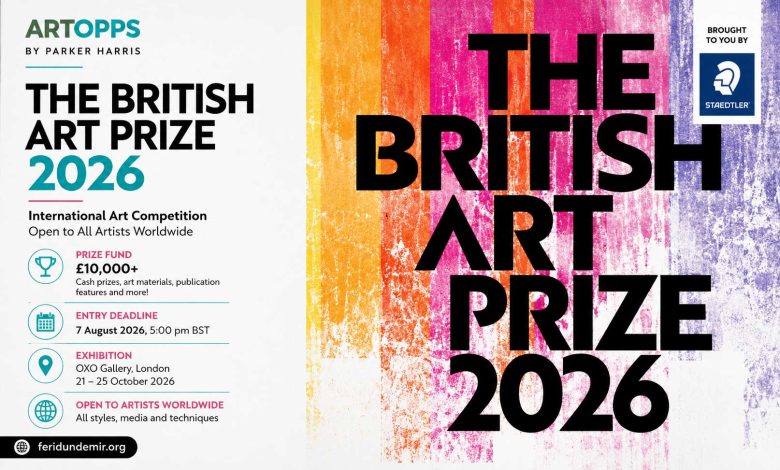 The British Art Prize 2026 international art competition official poster featuring London exhibition and £10,000 prize fund.