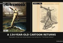 Newsweek Trump cover compared with Edward Linley Sambourne’s 1892 Rhodes Colossus cartoon