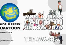 World Press Cartoon Oeiras 2026 – The Awards, featuring the official event artwork and cartoon illustrations.